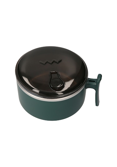 Neevoyu Yeşil Isı Yalıtımlı El Kolu 1000ml 304 Paslanmaz Çelik İç Kabuklu Mikrodalga Uyumlu Yemek Kutusu - Çorba, Makarna, Öğle Yemeği İçin Pratik Kap Yeşil