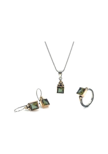 Tamamı El Üretimi Kare Zultanit Taş Gümüş Set Takım