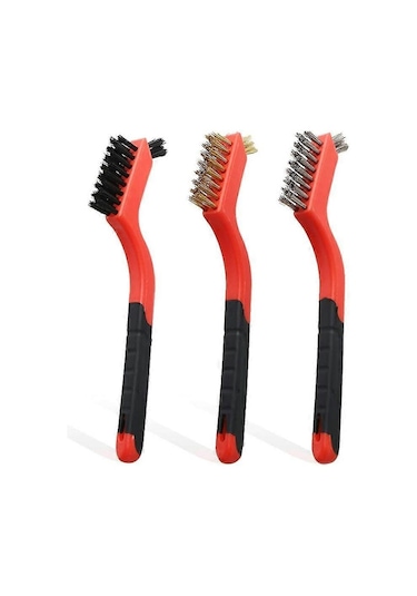 Tel Fırça Seti Pirinç Fırça Naylon Paslanmaz Çelik Kavisli Saplı Çizik Fırçası Pas Temizleme İçin, 115g