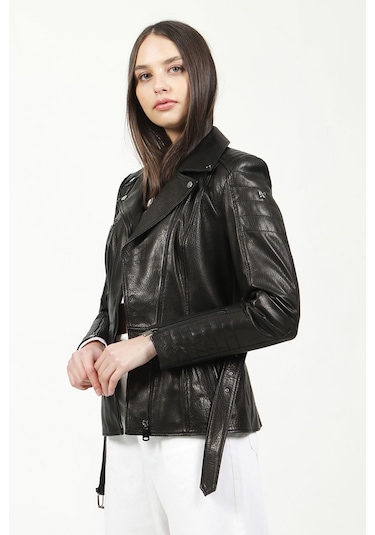 Dericlub Santa/65 Jumbo Model Gerçek Deri Kadın Mont Siyah