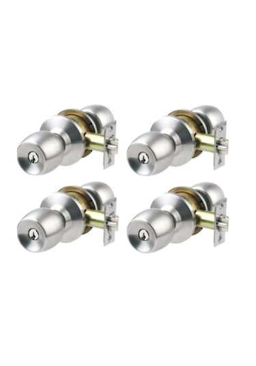 Topuzlu Otel Tipi Kapı Kilit Kolu Saten-gri Anahtarlı 4 Adet