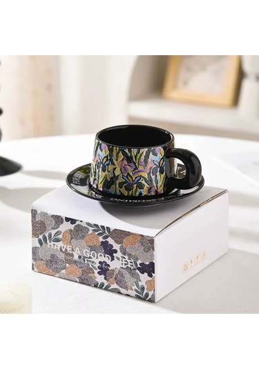 Maiyame Beyaz Seramik Çay/ Kahve Fincan Ve Tabak Seti - 280 Ml Bahar Çiçek Desenli Hediyelik Kutulu Hediye Paketi Beyaz