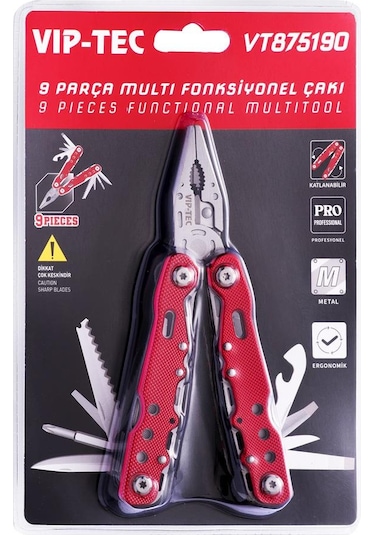 Viptec Vt875190 Multitool 9 Fonksiyon Katlanır Çok Amaçlı Alet