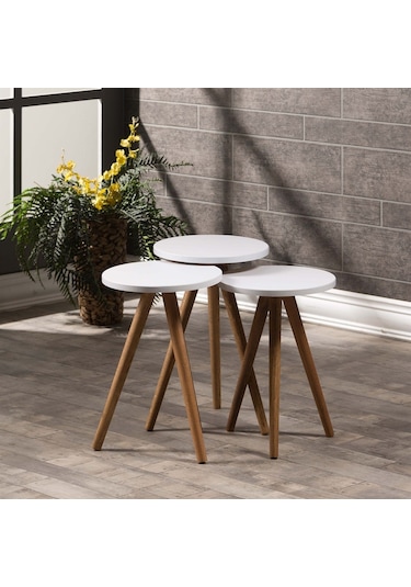 Zigon Sehpa 3 Lü Ahşap Torna Ayak 5 Renk Seçeneği