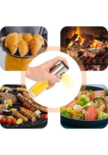 Pazly Parçalı Set Yağ Püskürtme Şişesi, Huni, Yağ Fırçası, Temizleme Fırçası, 304 Paslanmaz Çelik, 100ml, Gümüş, Barbekü Spreyi, Pratik Kullanım Gümüş