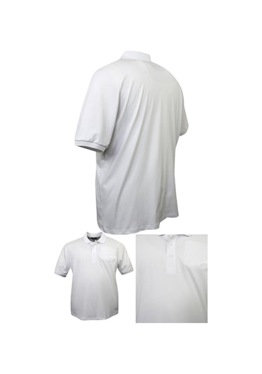 Erkek Büyük Beden 115 - 155 Kilo Arası Uygun Bedenli Likralı Pike Polo Yaka Cepli Tişört Beyaz