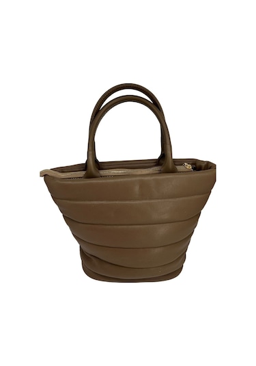 Sentt Parlak Suni Deri Yatay Şeritli Çanta-Koyu Kahve Koyu Kahverengi