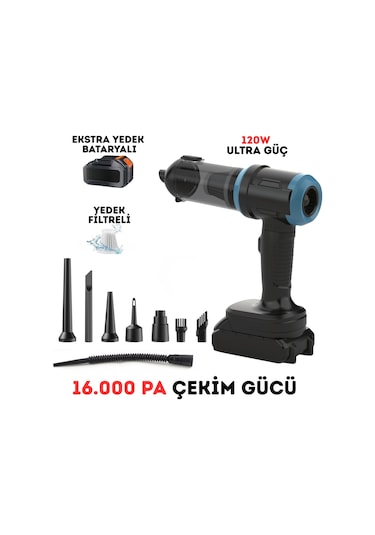 Pro Çift Bataryalı 120w Şarjlı 16000pa Araç İçi Süpürge