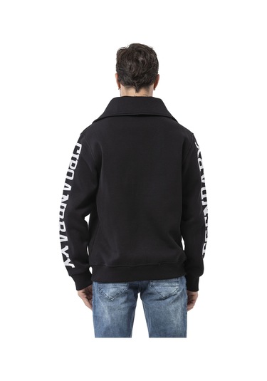 Cl605 Erkek Yarım Fermuarlı Sweatshirt "legendary" Kol Baskılı Ve Göğüs Logolu Kazak Siyah