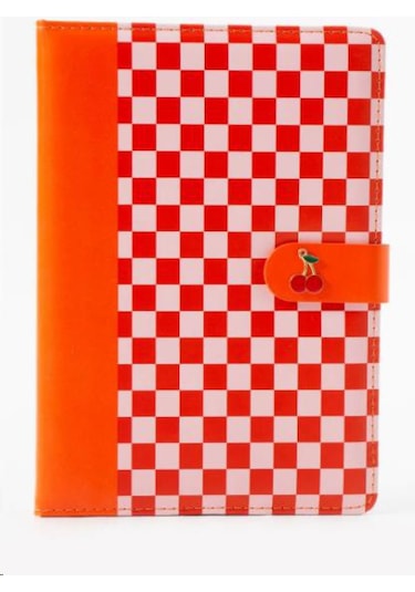 Daks Kirazlı Turuncu Defter Çıtçıtlı Kapak A5 Not Defteri 80 Yaprak Çizgili