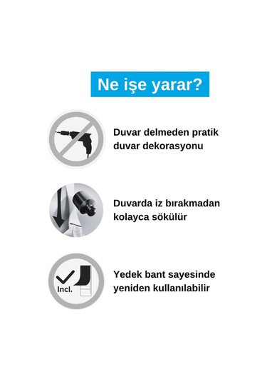 Yapışkanlı Askı - Çivi, İz Bırakmadan Sökülebilir, Duvar Ve Duvar Kağıdı İçin, 2 Kg X 2 Adet