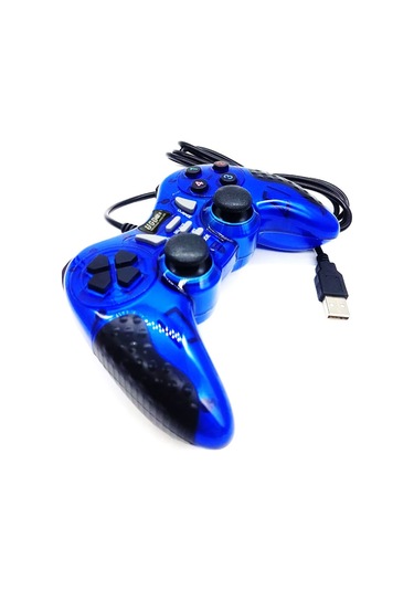 12 Fonksiyon Tuşulu Double Shock Usb Pc Bilgisayar Oyun Kolu Mavi