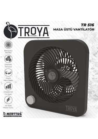 Troya By Hook Tr-516 Masaüstü Vantilatör 3 Kanatlı 3 Kademeli Vantilatör