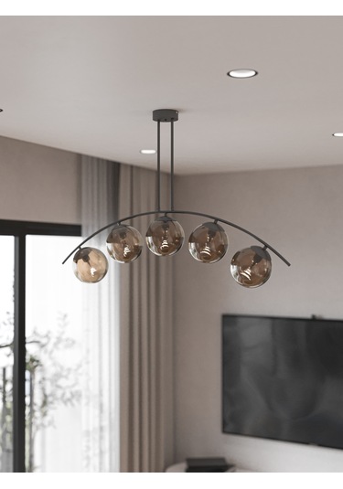 Lal Modern Siyah 5 Li Bal Rengi Cam Küre Avize Yay Formlu