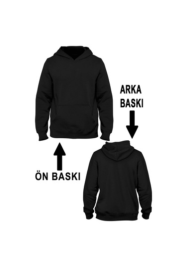 Tenisçi Ön Arka Baskılı Kapşonlu Sweatshirt Bll2120 Siyah