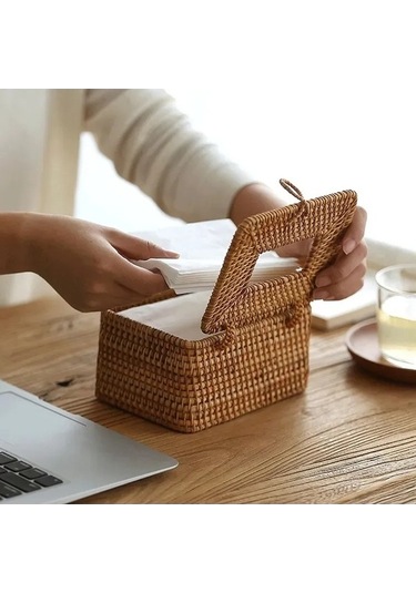 Besthome1 Sarı Renk Ahşap Rattan Peçete Tutucu: Masa Üstü, Organize, Rustik, Dayanıklı Diğer