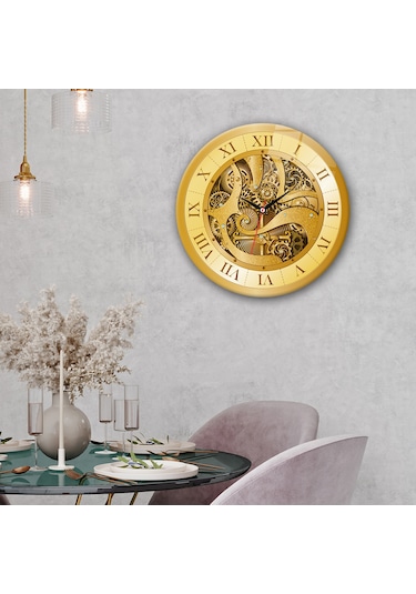 Decorita Cam Saat | Gold Gear | Çap40cm Altın