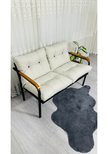 Madame Home Kasımpatı Balkon, Bahçe, Cafe Metal Kanepe Koltuk Takımı 2'li Krem