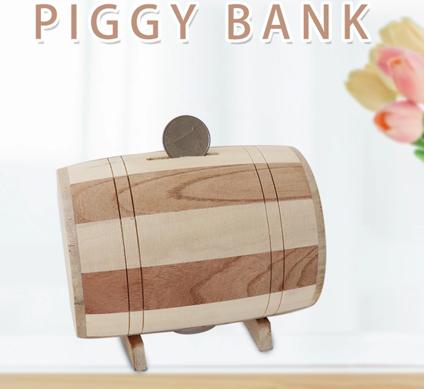 Folinda Büyük Boy Ahşap Dairesel Para Kazanması - Ev Dekorasyonu Hediyelik Öğe - Çok Amaçlı Depolama Kutusu - Ahşap Desenli Montajlı Tasarım