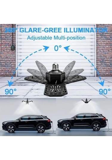 Fastbuy 3 Yapraklı Led Garaj Işığı, Ayarlanabilir Paneller, Değişken Şekilli, E26/e27, Mağaza Tavan Lambası