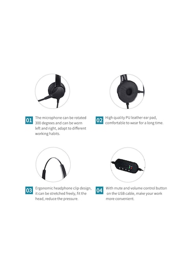 Xindoker Usb Tek Kulaklı Müşteri Hizmeti Kulaklığı - Gürültü Engelleme Mikrofon, Ses Kontrol Tuşu, 300 Derece Dönebilen Mikrofon, Plug & Play, Siyah