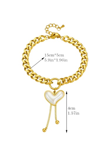 Kadın Çelik Sedef Taşlı Kalp Bileklik Altın Renk Çelik