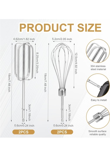 El Mikseri Çırpıcı Ek Parçaları Seti, Paslanmaz Çelik El Mikseri Gümüş