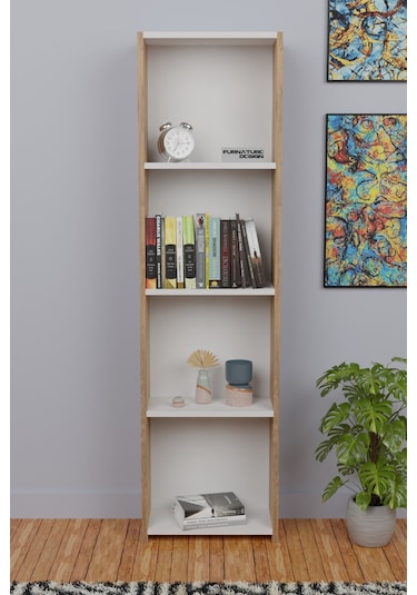 5 Raflı Kitaplık Arkalıklı Dar Raf Kütüphane 170 Cm A.çam - Beyaz