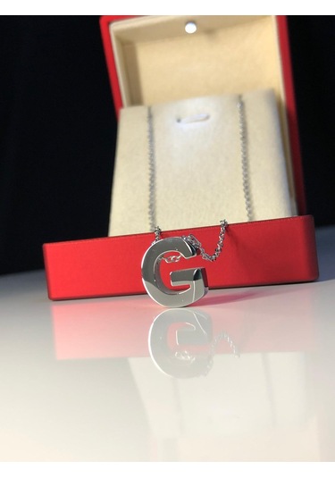 G Harfi Üç Boyutlu Beyaz Çelik Kadın Kolye Işıklı Kutuda Sevgiliye Eşe Anneye Arkadaşa Kolye Beyaz