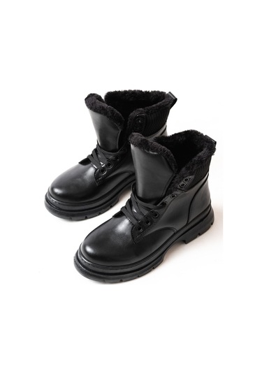 Asm-080 Siyah Bağcıklı Günlük Kadın Bot Beyaz