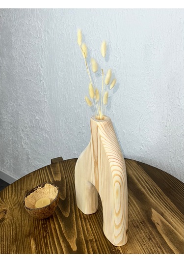 Doğal Ahşap Dekoratif Biblo Vazo