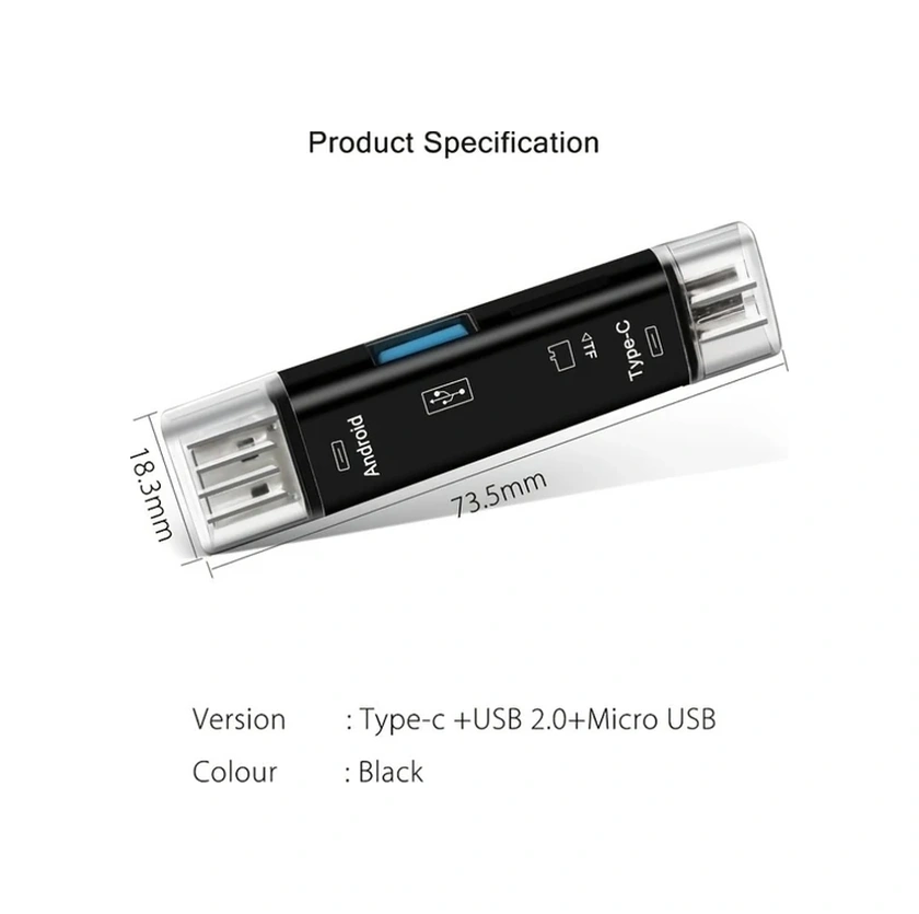 Sunshine011 5'li Usb Type-c/usb/micro Usb/tf/sd Kart Okuyucu, Otg Adaptör, Dokunmatik, Siyah
