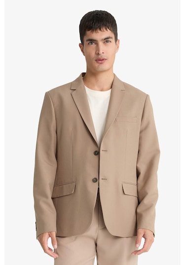 Defacto Slim Fit Dar Kesim Twill Düğmeli Blazer Ceket F7232ax25aubg404 Bej