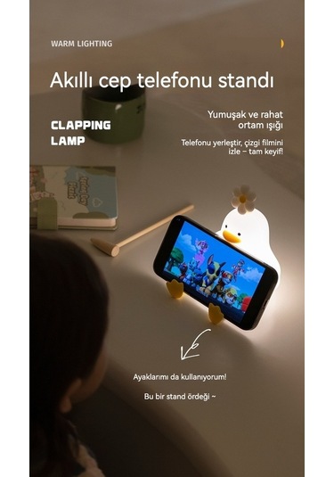 Novahub Dokunmatik Silikon Gece Lambası Küçük Ördek Tasarımı Beyaz Beyaz