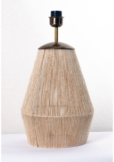 Buldan Bezi Başlıklı El Yapımı Jüt Abajur Koyu Krem