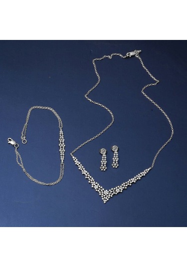 Minimal Tasarım 14 Ayar Beyaz Altın Nişan Seti Stpj34072