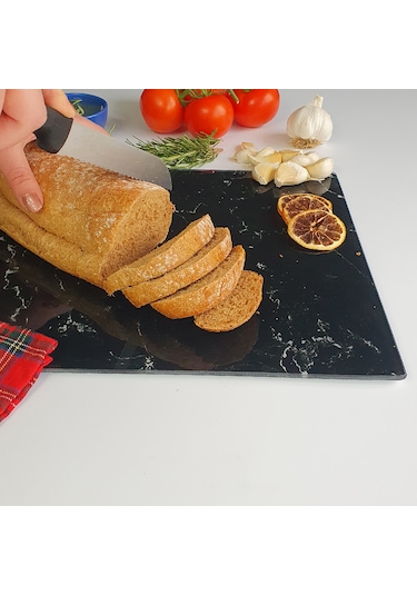 Decorita Cam Kesme Tahtası | Siyah Mermer Görünümlü | 29cm x 34cm