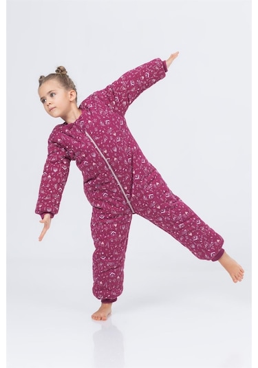 Kız Erkek Çocuk Kalın Elyaf Dolgulu Premium Kalite 2.5 Tog Desenli Uyku Tulumu Mürdüm