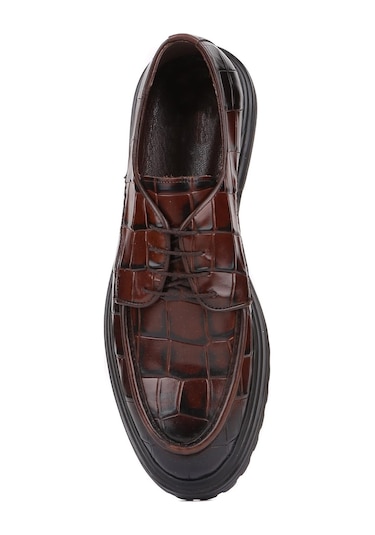 Shoetyle - Kahverengi Croco Deri Bağcıklı Erkek Günlük Ayakkabı 250-1615-759-kahverengi Kahverengi