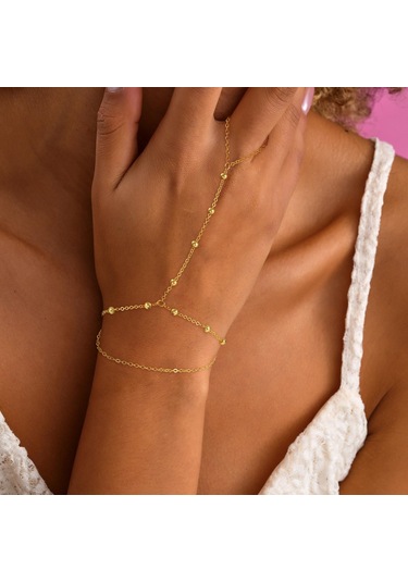 Fosenze 14k Altın Kaplama Kadın Bileklik - Çift Katlı Zincirli Yüzüklü Tasarım, Ayarlanabilir Ve Hipollerjenik, Zirve Mükemmel Hediye Altın