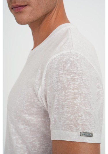 Comfort Fit Bisiklet Yaka Viskon Karışımlı Casual Ekru Tişört Ts 902 Ekru