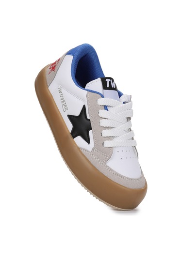 Rida Günlük Cırtlı Bağcıklı Erkek Çocuk Spor Ayakkabı Beyaz - Lacivert - Kırmızı