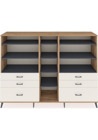 Hyperion Dolap 10 Raflı 6 Çekmeceli 220x44x163 Çam-antrasit/ayta Çam-antrasit/aytaşı