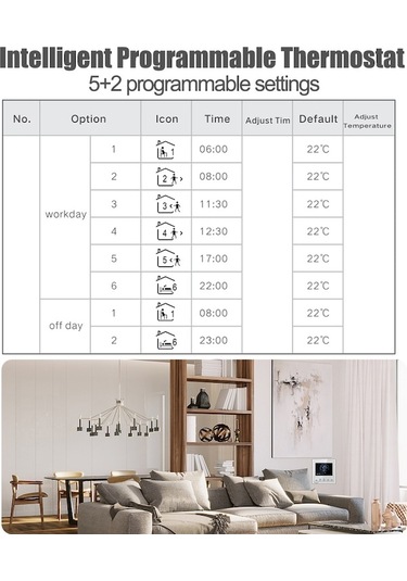 Flybuy Programlanabilir Akıllı Duvar Termostatı, Ntc Sensör, Dokunmatik Lcd Ekran, Wifi Ve Normal Modlar