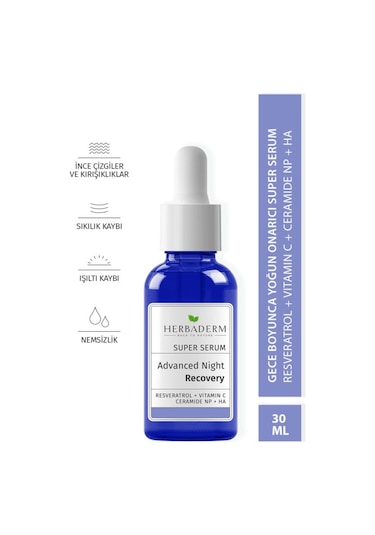 Herbaderm Süper Serum Sıkılaştırıcı Aydınlatıcı Onarıcı  Gece Serumu 30Ml