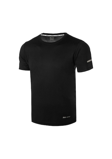 Erkek Nem Emici Hızlı Kuruma Atletik Teknik Performans Spor T-shirt Drıfıt-kısakol Siyah