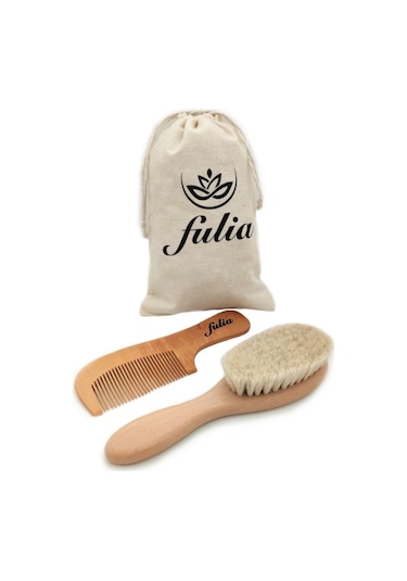 Fulia Doğal Keçi Kılı Bebek Saç Fırçası + Ahşap Tarak