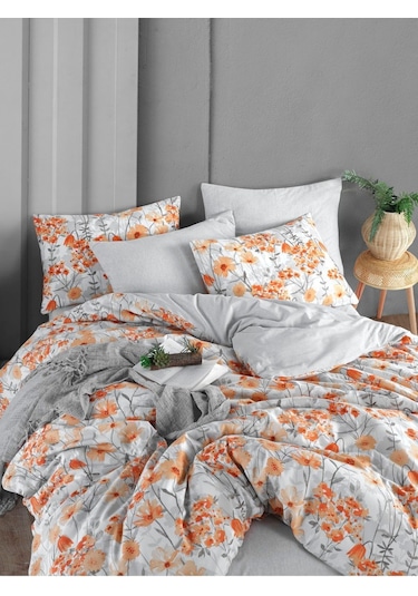 Mystory Home  Lastikli Çarşaflı Çift Kişilik Nevresim Takımı Naranja Turuncu