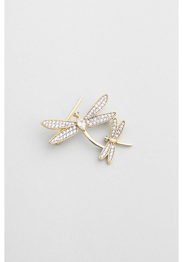 Yusufçuk 18 Ayar Sarı Altın Kaplama Gümüş Broş Sarı