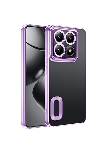 Xiaomi Mi 14t Pro Kılıf Parlak Kenarlı Logo Çerçeveli Kamera Korumalı Omega Silikon Kılıf Lila